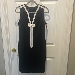 INC Elegant Black and White Sleeveless Dress with white bow and side details